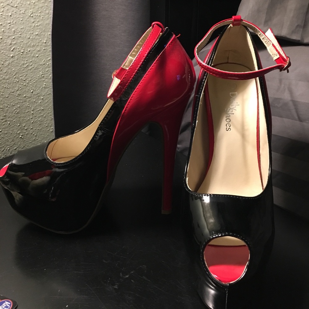 Red & Black 6” Peep-toe Stilettos